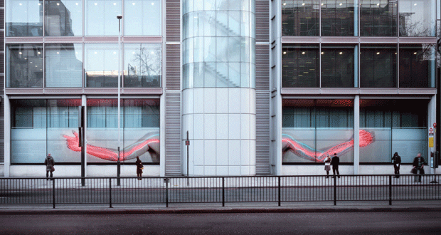 The arms light up to the rhythm of human breath cycles