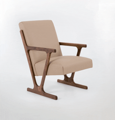 Woody chair, 2007, an oak or walnut lounge chair inspired by modernist furniture
