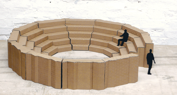 The stoops can lock together to form an arena, a “dinosaur spine” and other structures The stoops can lock together to form an arena, a “dinosaur spine” and other structures