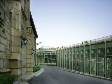 Perrault’s complex interweaves with the existing campus buildings   