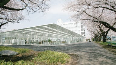 The Facility at the Kanagawa Institute of Technology, Japan, 2008. The interior has 305 steel columns, each 5m high, irregularly distributed throughout the space 