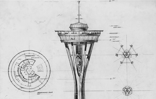 Space Needle rendering by John Graham and Company Century 21 Exhibition 1962