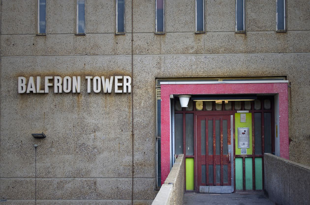 Balfron Tower entrance door. Photo by Graeme Maclean
