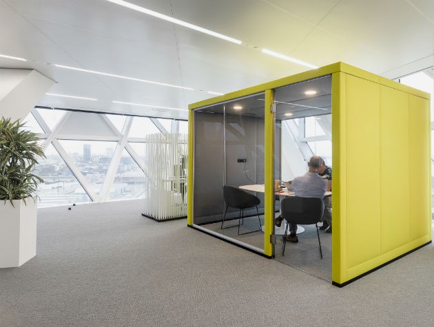 yellow container pod inside office