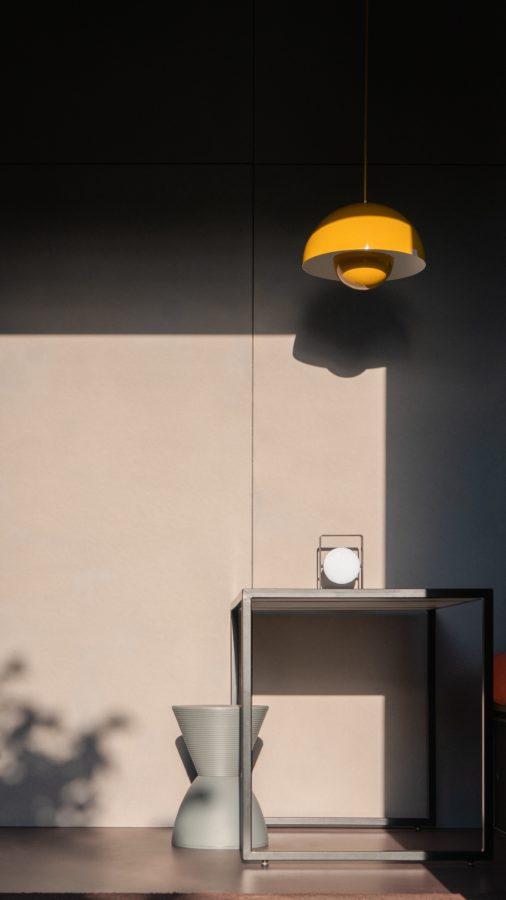 The Bide tiny house interior &Tradition Flowerpot lamp yellow