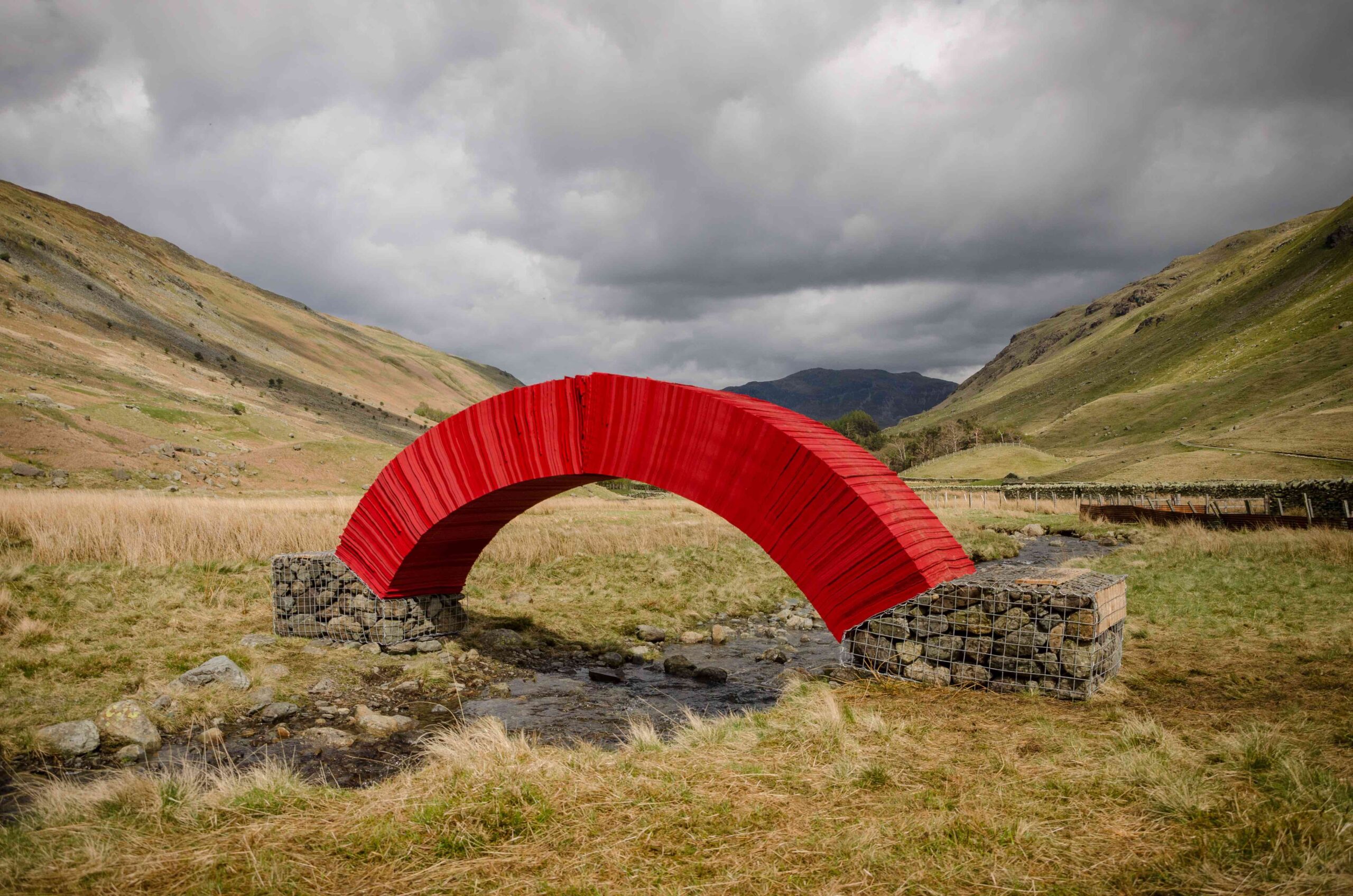 Steve Messam Paper Bridge red countryside art