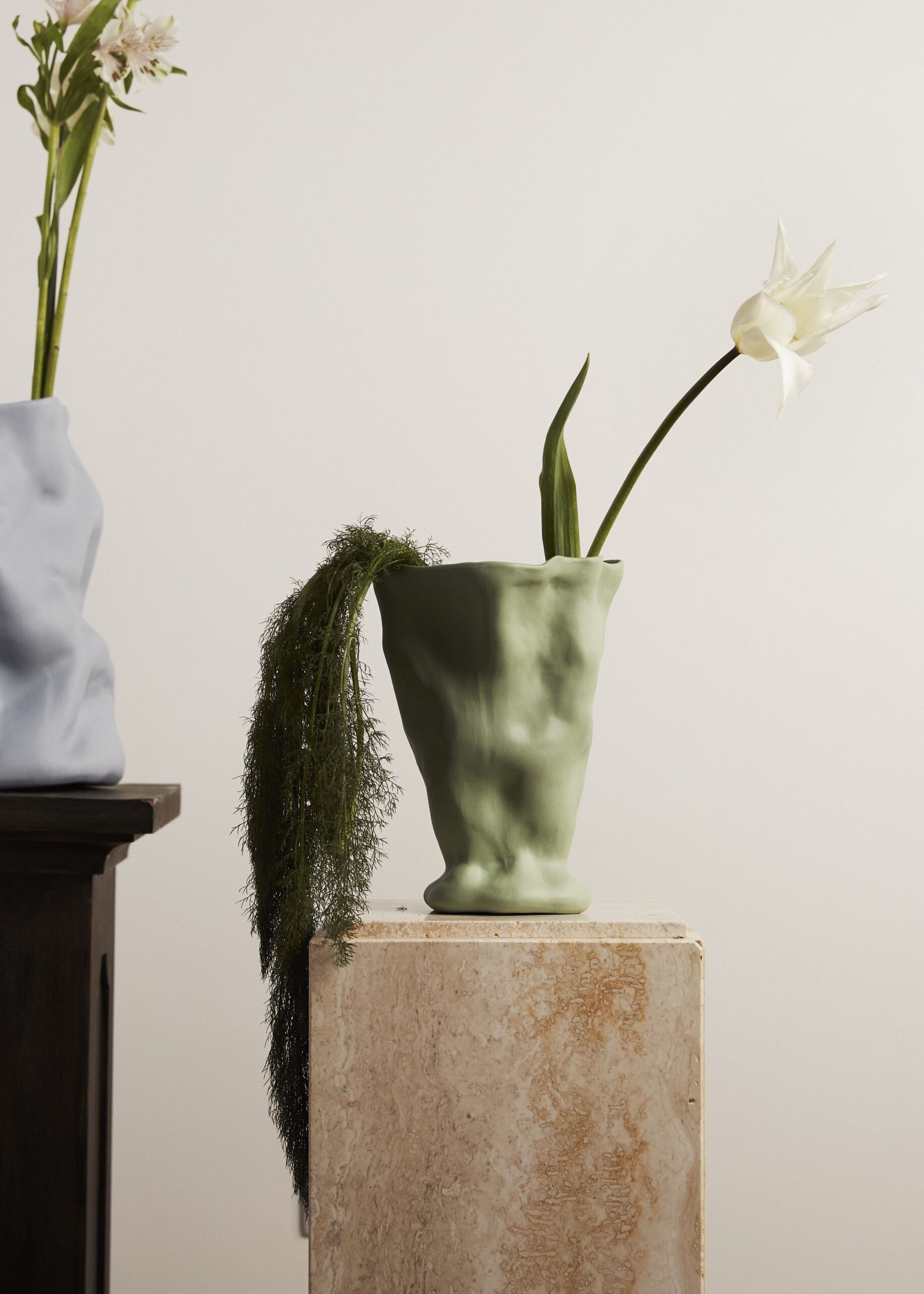 Emma Louise Payne ceramics colourful vases sage green