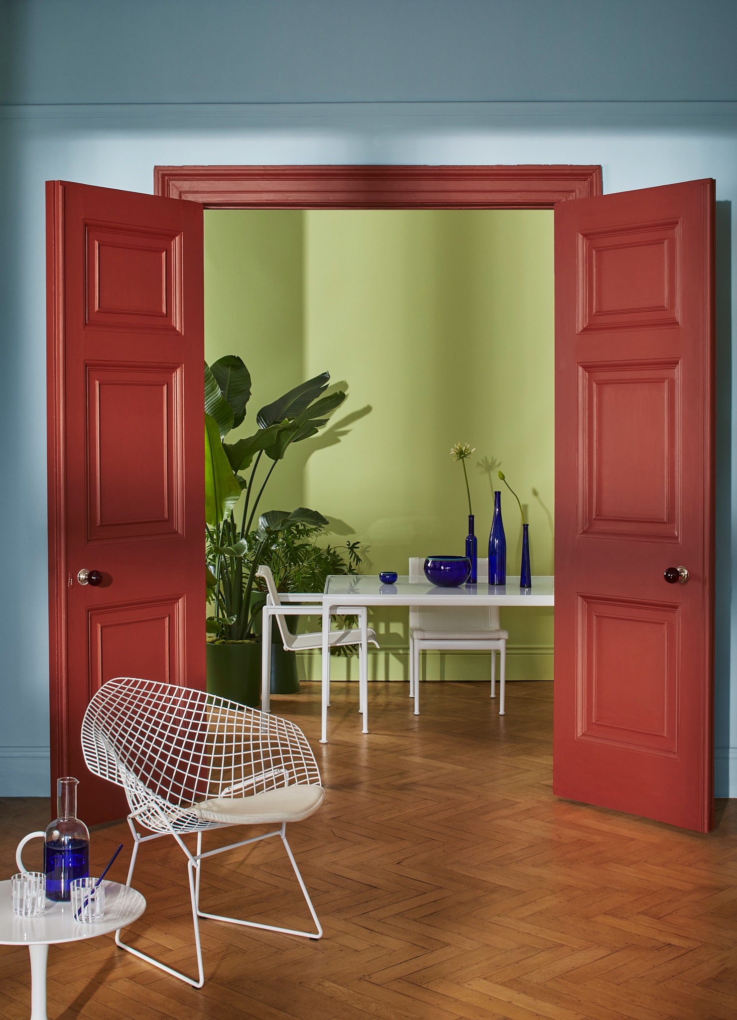 Graphenstone paint blue room red door green wall sustainability toxic free paint