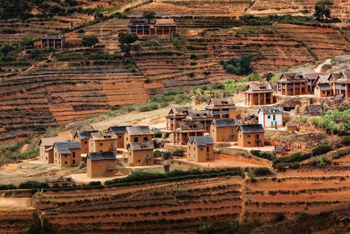 Village houses landscape Madagascar highlands 