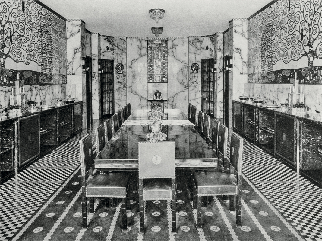 Josef Hoffmann, salle à manger du Palais Stoclet avec la frise en mosaïques de Gustav Klimt Moderne Bauformen XIII, 1914