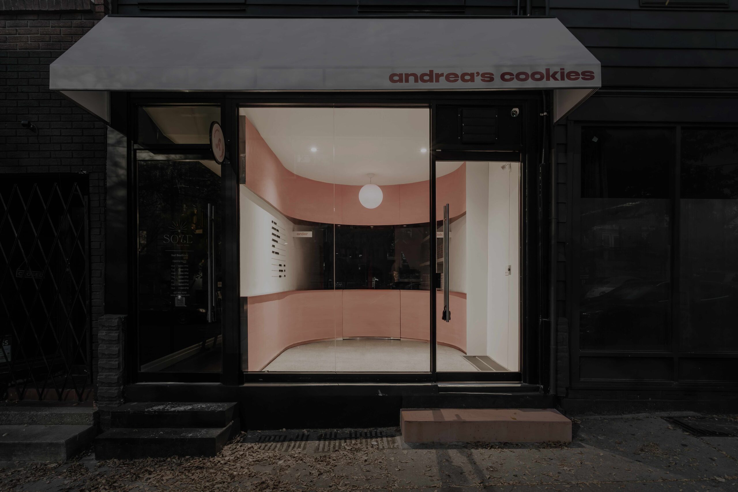 andrea's cookies StudioAC Toronto shopfront pink